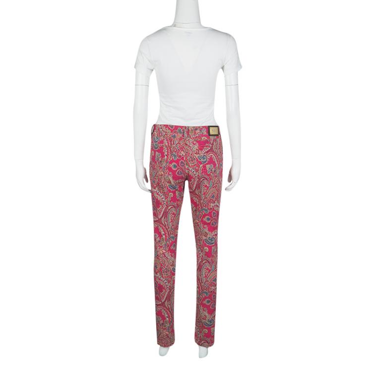 Pre Owned Etro Pink Paisley Print Slim Fit Denim Jeans L