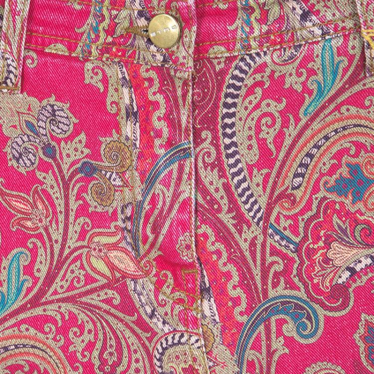 Pre Owned Etro Pink Paisley Print Slim Fit Denim Jeans L