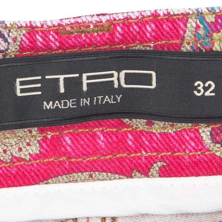 Pre Owned Etro Pink Paisley Print Slim Fit Denim Jeans L