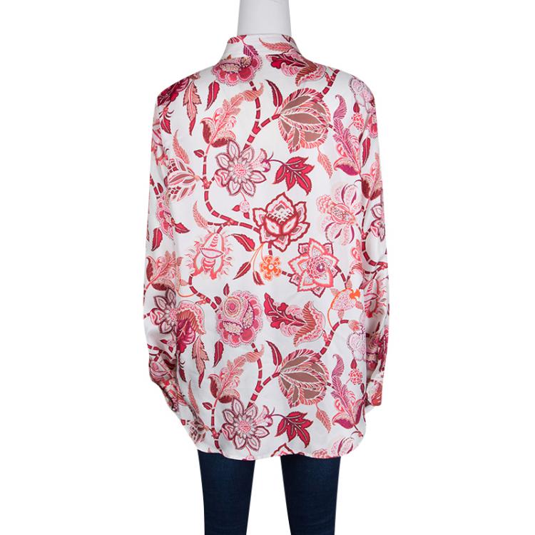 Pre Owned Etro White Floral Printed Silk Long Sleeve Button Front Shirt L
