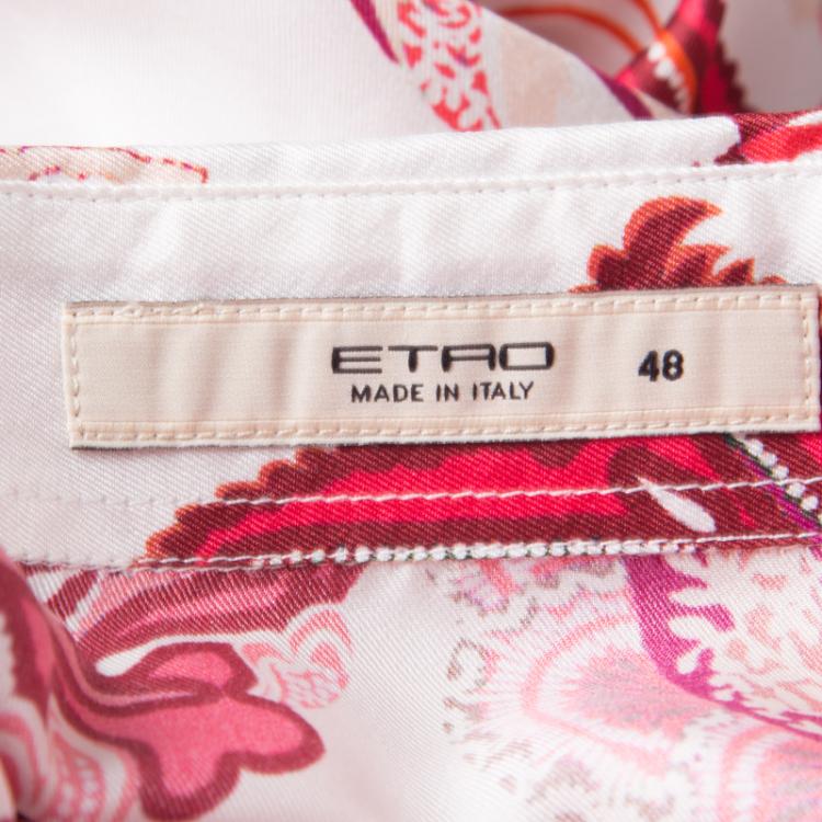 Pre Owned Etro White Floral Printed Silk Long Sleeve Button Front Shirt L
