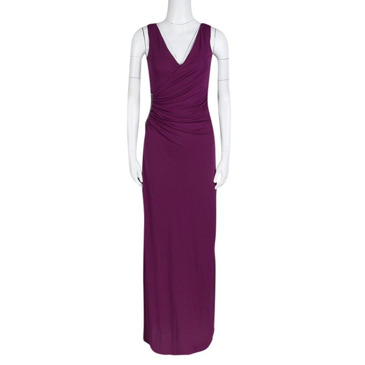 مملوكة مسبقًا Etro Purple Knit Draped Embellished Waist Detail Sleeveless Maxi Dress S