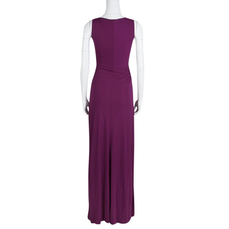 مملوكة مسبقًا Etro Purple Knit Draped Embellished Waist Detail Sleeveless Maxi Dress S
