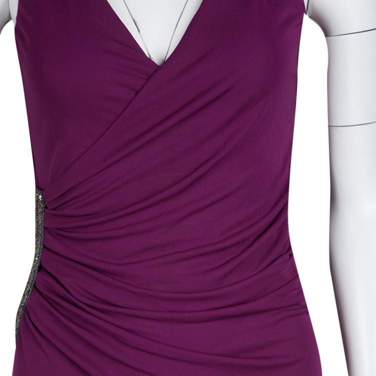 مملوكة مسبقًا Etro Purple Knit Draped Embellished Waist Detail Sleeveless Maxi Dress S