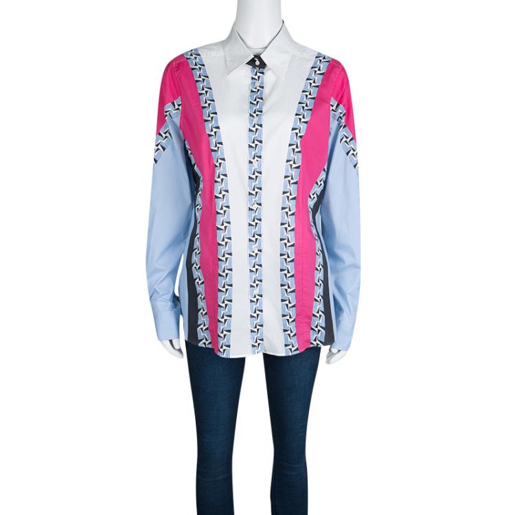 Pre Owned Etro Colorblock Printed Cotton Long Sleeve Button Front Shirt M
