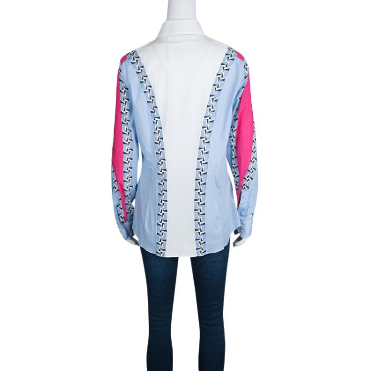 Pre Owned Etro Colorblock Printed Cotton Long Sleeve Button Front Shirt M