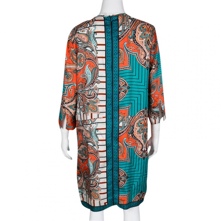 Pre Owned Etro Multicolor Printed Silk Long Sleeve Dress L