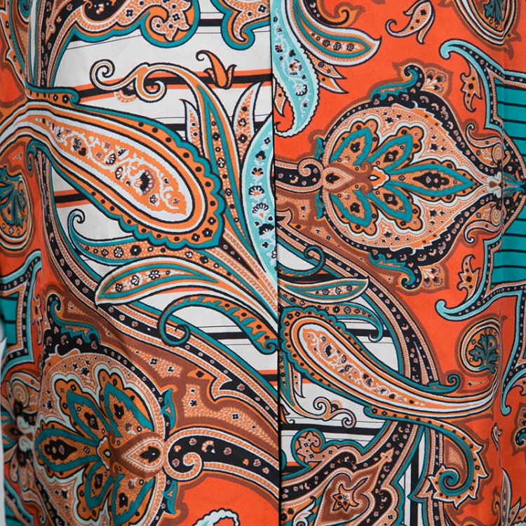Pre Owned Etro Multicolor Printed Silk Long Sleeve Dress L