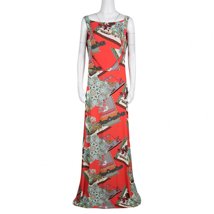Pre Owned Etro Multicolor Printed Knit Sleeveless Maxi Dress L