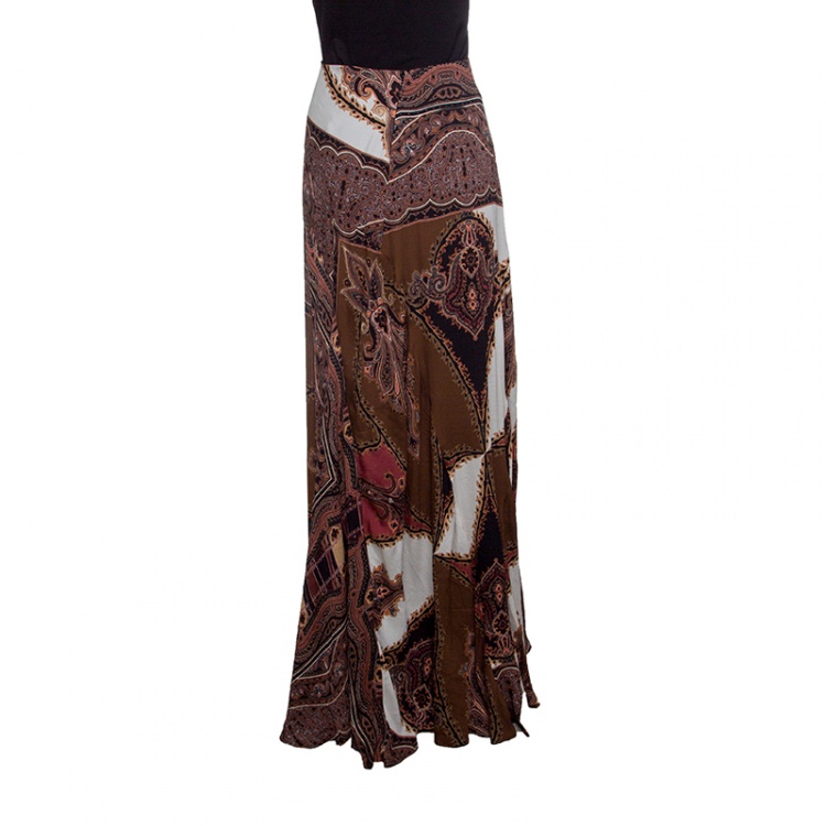 Pre Owned Etro Multicolor Paisley Printed Silk Maxi Skirt S