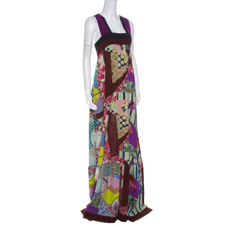مملوكة مسبقًا Etro Multicolor Printed Silk Square Neck Maxi Dress L