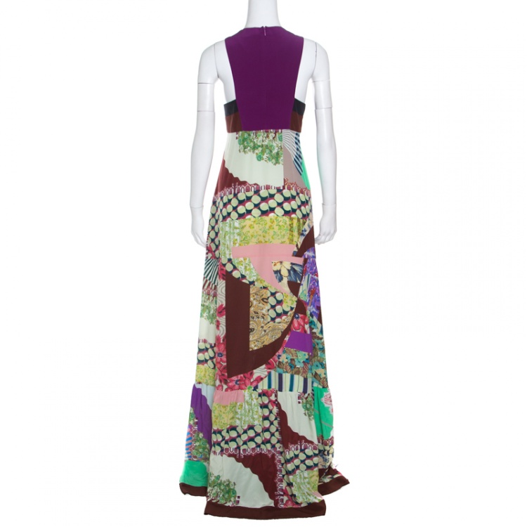 مملوكة مسبقًا Etro Multicolor Printed Silk Square Neck Maxi Dress L