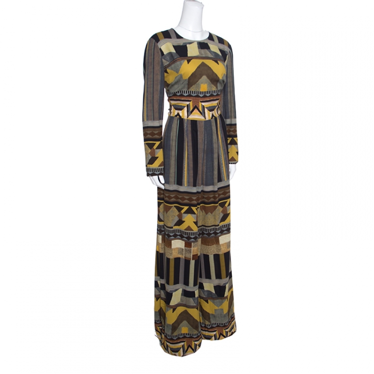 Pre Owned Etro Multicolor Geometric Printed Long Sleeve Jumpsuit M