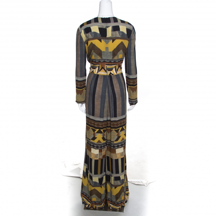Pre Owned Etro Multicolor Geometric Printed Long Sleeve Jumpsuit M