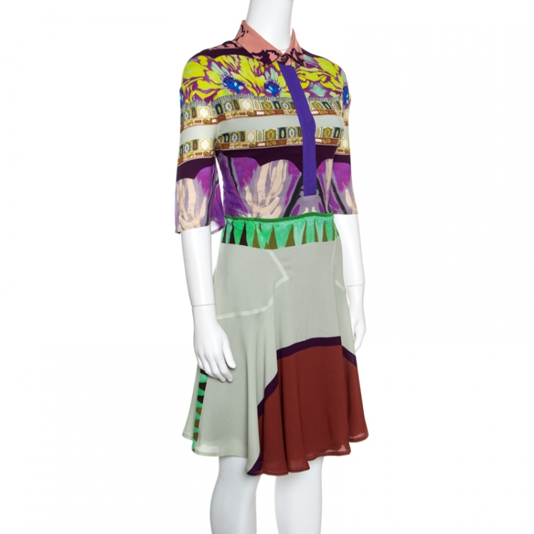 Pre Owned Etro Multicolor Abstract Printed Short Sleeve Flared Dress M