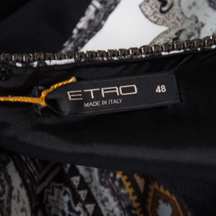 Pre Owned Etro Monochrome Paisley Printed Embellished Maxi Dress L