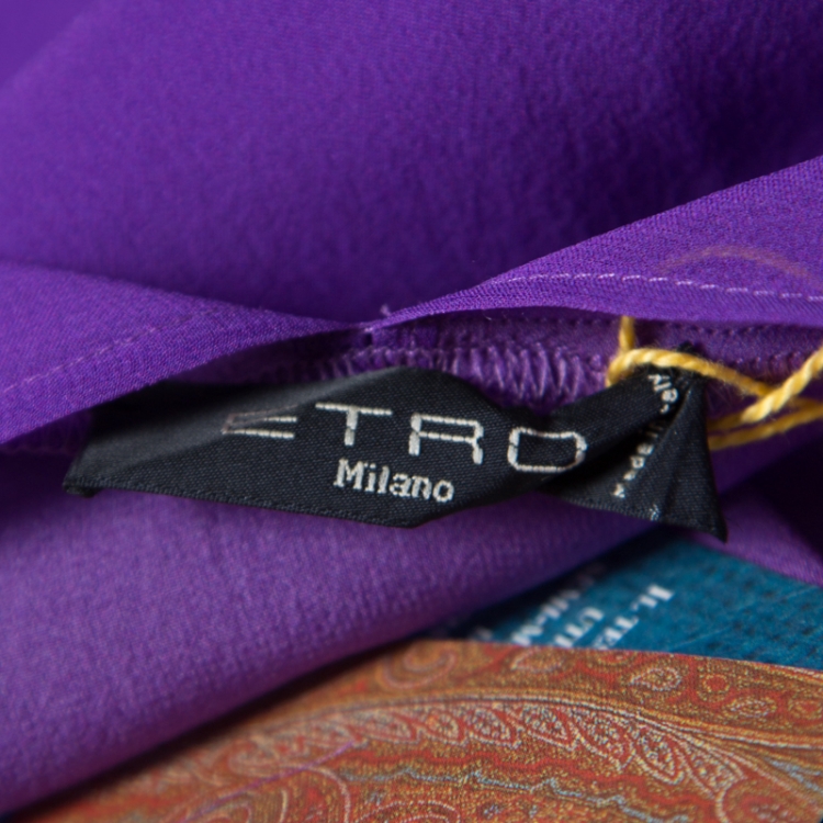 Pre Owned Etro Purple Paisley Border Printed Sheer Silk Maxi Kaftan ( One Size )