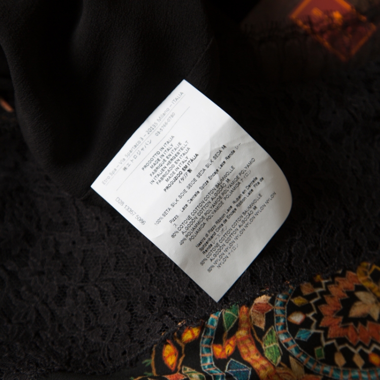 Pre Owned Etro Black Damask Printed Silk Lace Insert Detail V Neck Gown L