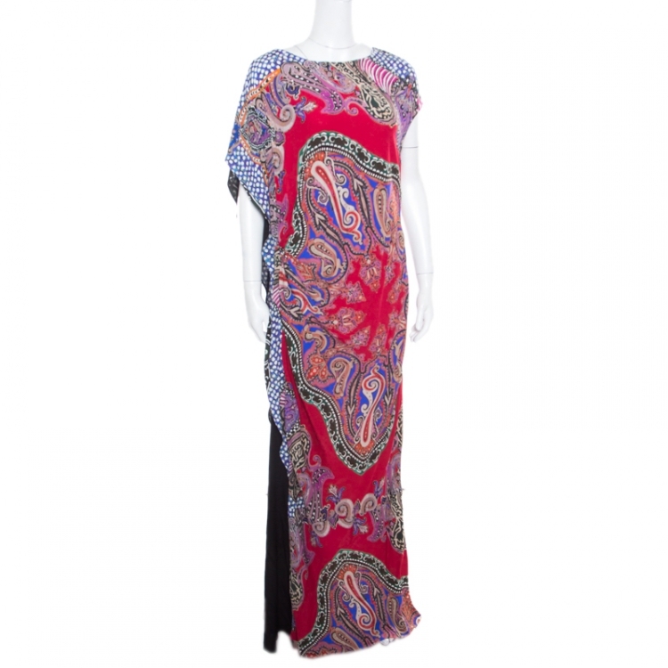 Pre Owned Etro Multicolor Paisley Printed Asymmetric Draped Maxi Dress L