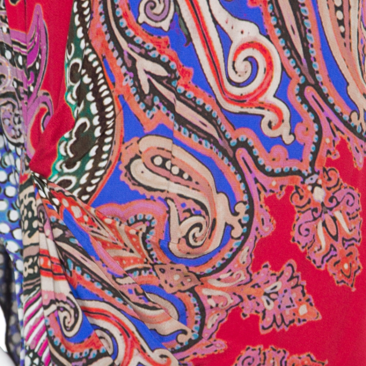 Pre Owned Etro Multicolor Paisley Printed Asymmetric Draped Maxi Dress L