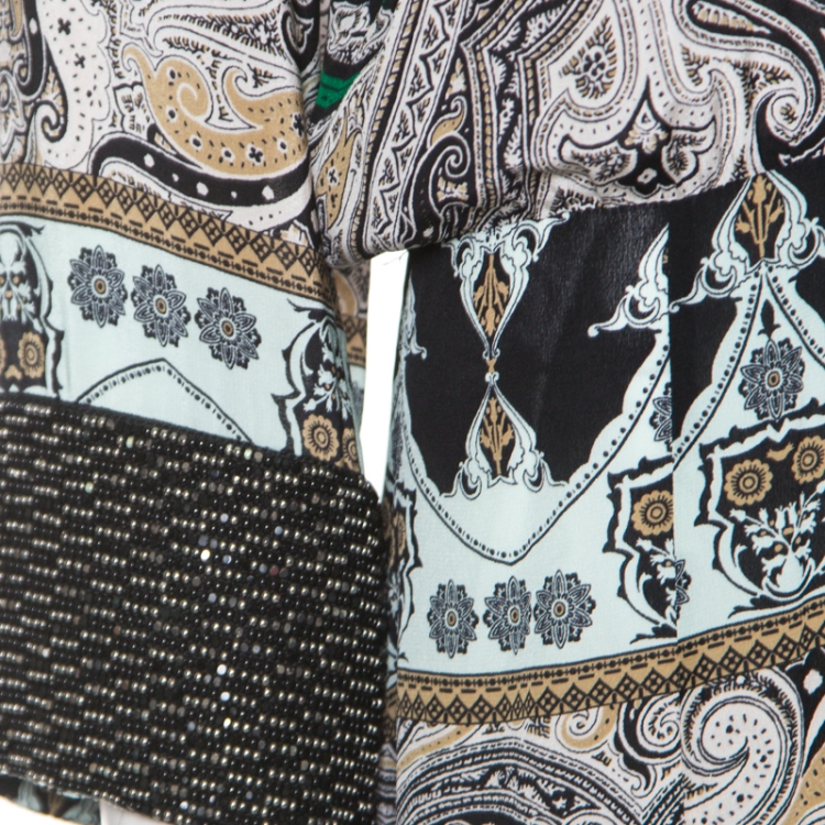 Pre Owned Etro Multicolor Paisley Printed Silk Embellished Cuff Detail Maxi Dress L 