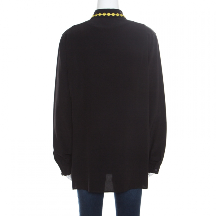 Pre Owned Etro Black Silk Crepe de Chine Embroidered Long Sleeve Shirt L