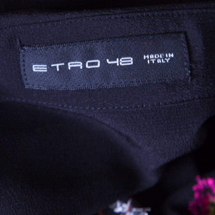 Pre Owned Etro Black Silk Crepe de Chine Embroidered Long Sleeve Shirt L