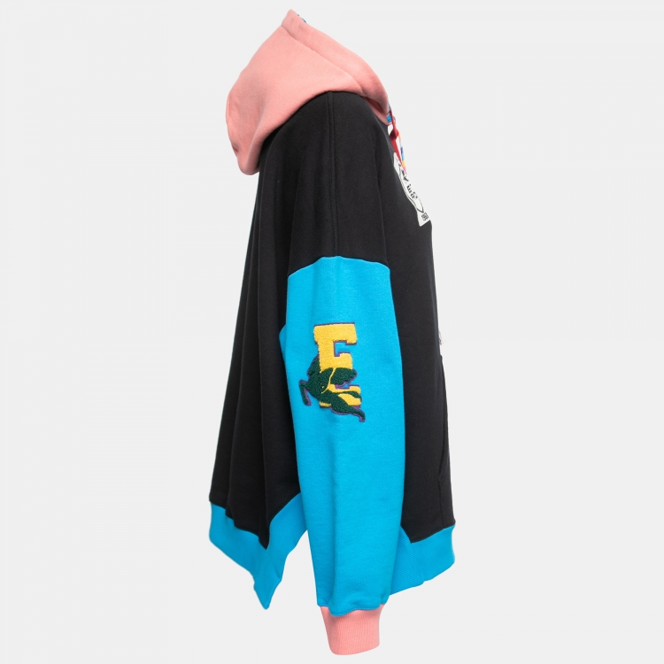 Pre Owned Etro Color Block Cotton Logo Patch Oversized Hoodie S