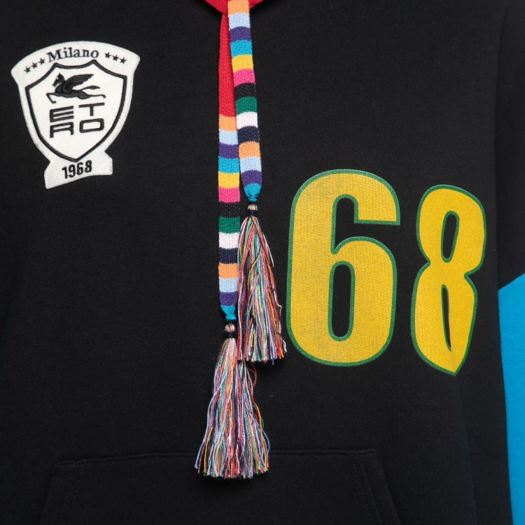 Pre Owned Etro Color Block Cotton Logo Patch Oversized Hoodie S
