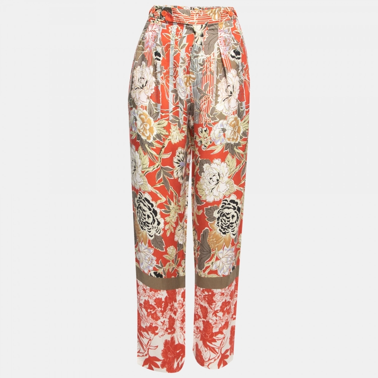 Pre Owned Etro Multicolor Floral Print Crepe High Waist Tapered Trousers M