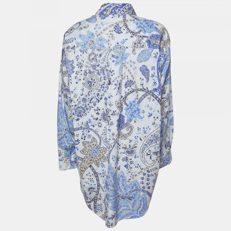 Pre Owned Etro Blue Paisley Striped Cotton Blend Button Front Shirt XL