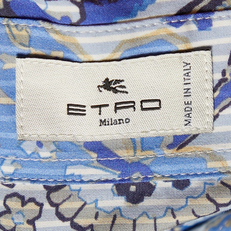 Pre Owned Etro Blue Paisley Striped Cotton Blend Button Front Shirt XL