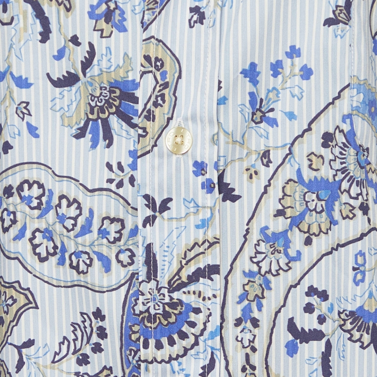Pre Owned Etro Blue Paisley Striped Cotton Blend Button Front Shirt XL