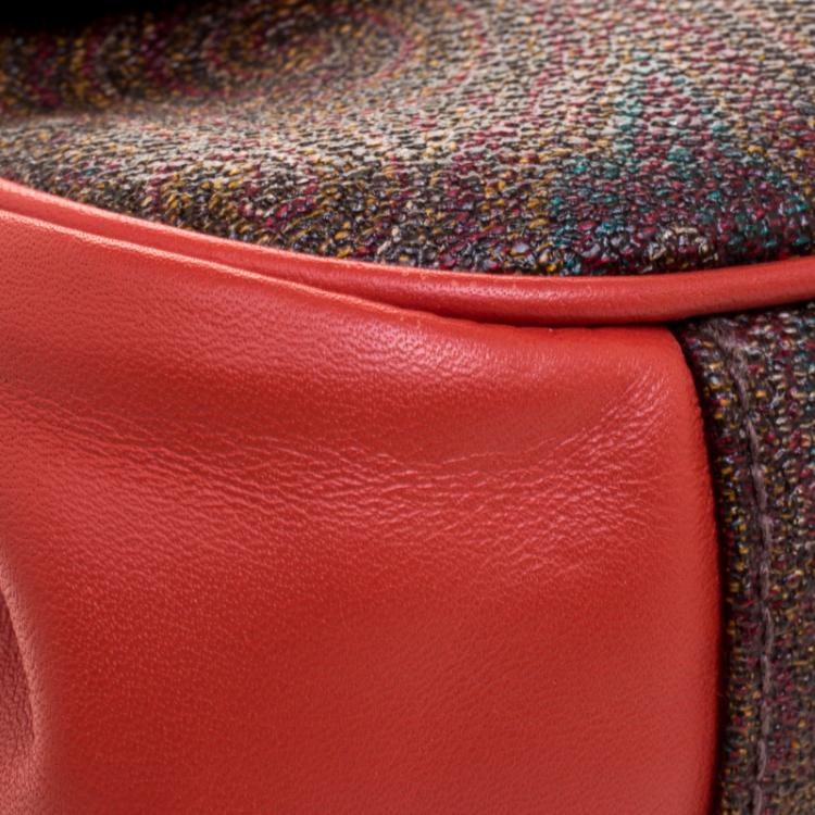 Pre Owned Etro Red Orange Paisley Printed Leather Shoulder Bag