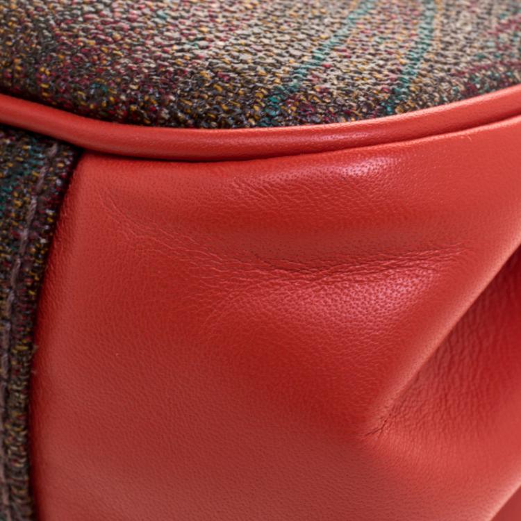 Pre Owned Etro Red Orange Paisley Printed Leather Shoulder Bag