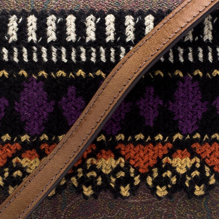 Pre Owned Etro Brown Paisley Coated Canvas Crochet Detail Shoulder Bag