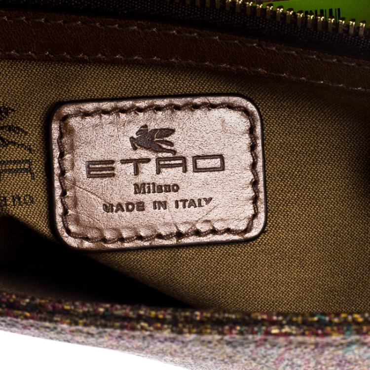 Pre Owned Etro Brown Paisley Coated Canvas Crochet Detail Shoulder Bag
