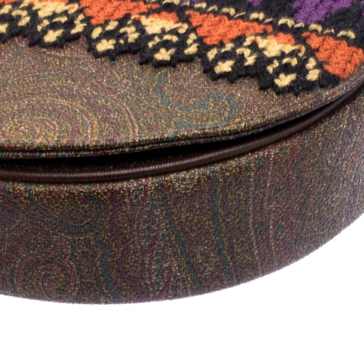 Pre Owned Etro Brown Paisley Coated Canvas Crochet Detail Shoulder Bag