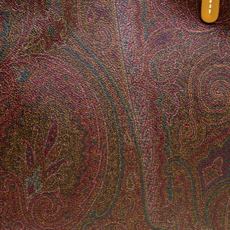 Pre Owned Etro Brown Paisley Printed Leather Shopper Tote