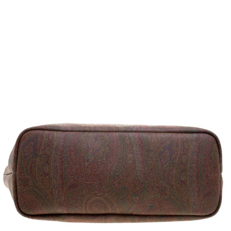 Pre Owned Etro Brown Paisley Printed Leather Shopper Tote