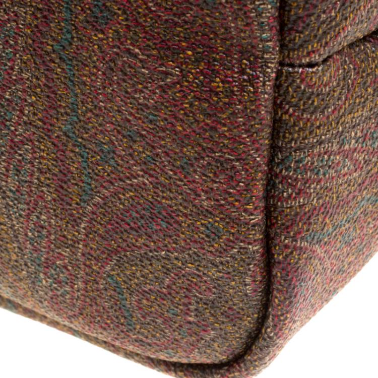 Pre Owned Etro Brown Paisley Printed Leather Shopper Tote