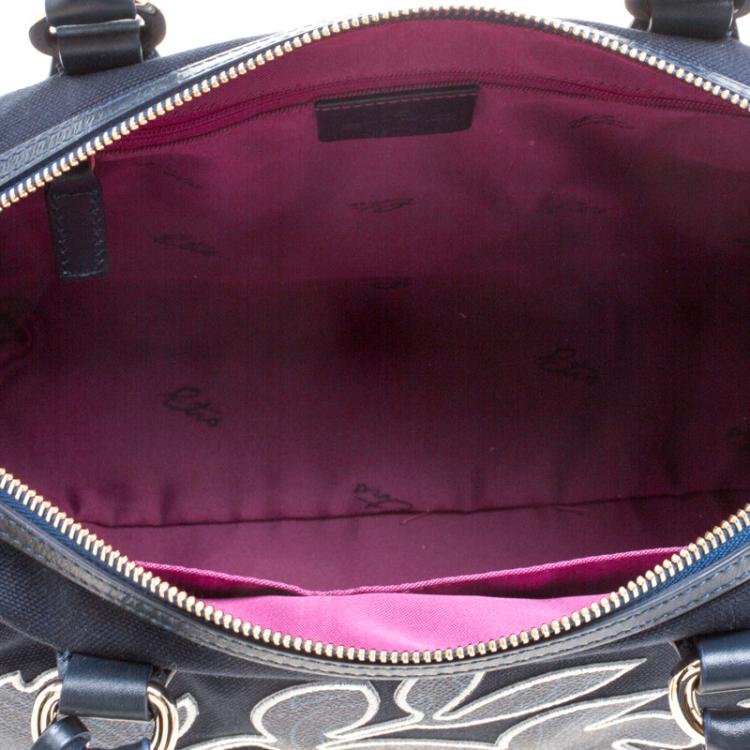 Pre Owned Etro Navy Blue Paisley Embroidered Coated Canvas Satchel