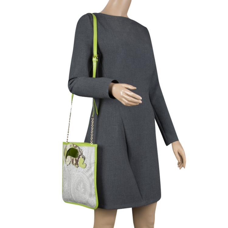 Pre Owned Etro Grey/Green Paisley Coated Canvas Crossbody Bag