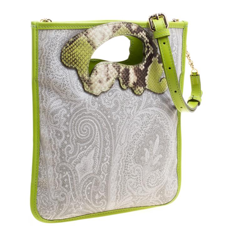 Pre Owned Etro Grey/Green Paisley Coated Canvas Crossbody Bag