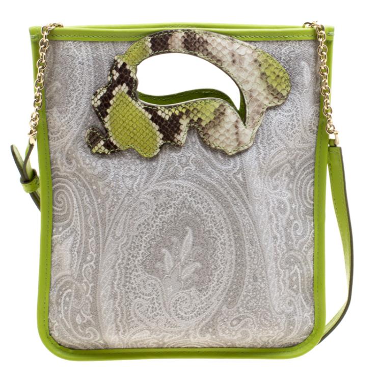 Pre Owned Etro Grey/Green Paisley Coated Canvas Crossbody Bag