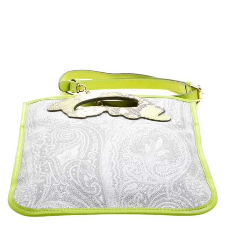 Pre Owned Etro Grey/Green Paisley Coated Canvas Crossbody Bag