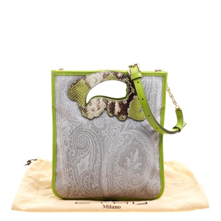 Pre Owned Etro Grey/Green Paisley Coated Canvas Crossbody Bag