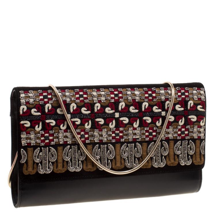 Pre Owned Etro Black Leather/Suede and Embellishment Chain Shoulder Bag
