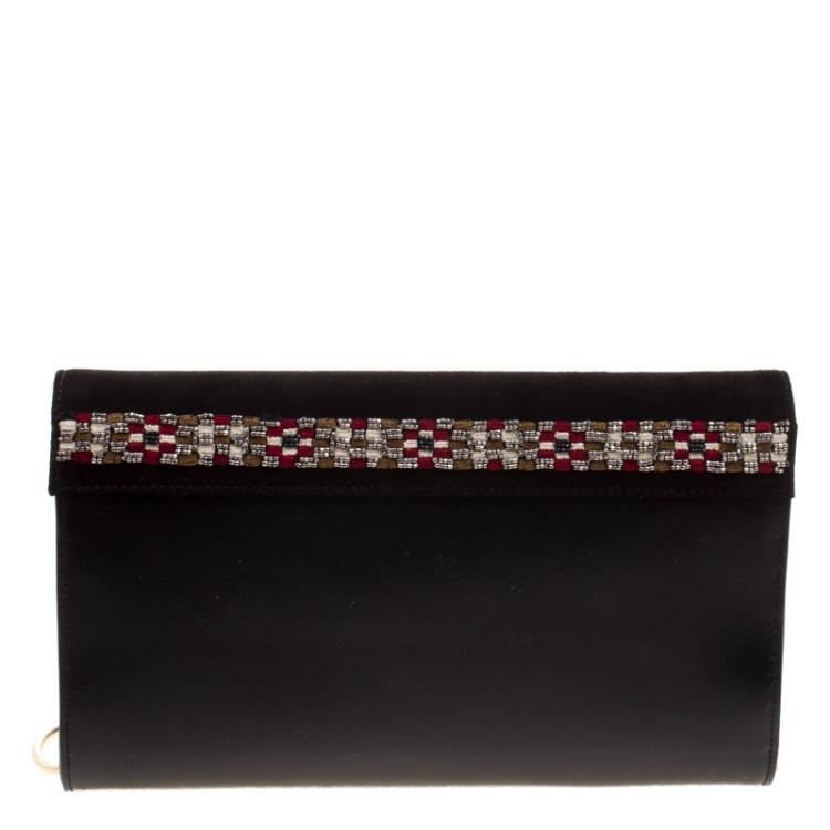 Pre Owned Etro Black Leather/Suede and Embellishment Chain Shoulder Bag
