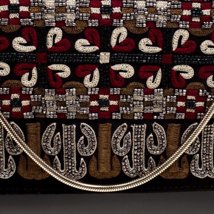 Pre Owned Etro Black Leather/Suede and Embellishment Chain Shoulder Bag